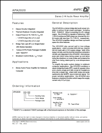 APA2020KI-TY datasheet: 6 V, stereo 2 W audio power amplifier APA2020KI-TY