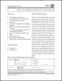 APA2120RI-TR datasheet: 6 V, stereo 2 W audio power amplifier APA2120RI-TR