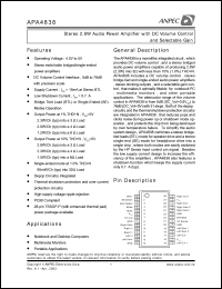 APA4838RI-TR datasheet: 4.5-5 V, stereo 2.8 W audio power amplifier with DC volume control and selectable gain APA4838RI-TR