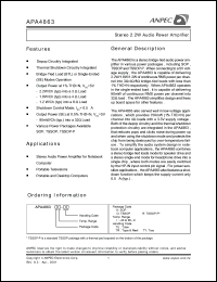 APA4863RI-TY datasheet: 6 V, stereo 2.2 W audio power amplifier APA4863RI-TY