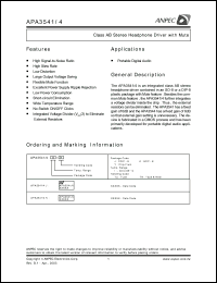 APA3541JI-TU datasheet: 7 V, class AB stereo headphone driver with mute APA3541JI-TU