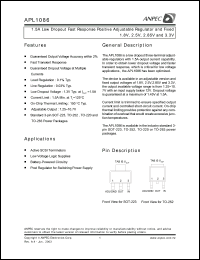 APL1086-UC-TR datasheet: Adj, 1.5 A low dropout fast response positive adjustable regulator and fixed APL1086-UC-TR