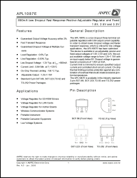 APL1087E-33UC-TU datasheet: 3.3 V,  800 mA low dropout fast response positive adjustable regulator and fixed APL1087E-33UC-TU