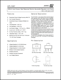 APL1087-18DC-TU datasheet: 1.8 V,  800 mA low dropout fast response positive adjustable regulator and fixed APL1087-18DC-TU