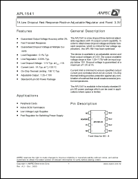 APL1541-33KC-TUL datasheet: 3.3 V,  1 A low dropout fast response positive adjustable regulator and fixed APL1541-33KC-TUL