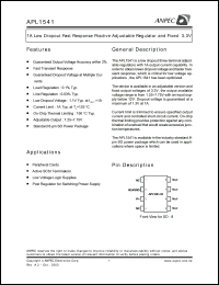 APL1541-KC-TU datasheet: Adj,  1 A low dropout fast response positive adjustable regulator and fixed APL1541-KC-TU