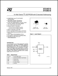 ST24E16 datasheet: SERIAL EXTENDED ADDRESSING COMPATIBLE WITH I2C BUS 16K (2K X 8) EEPROM ST24E16
