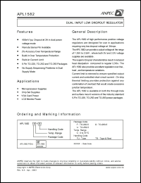 APL1582UC-TU datasheet: 7 V, dual input low dropout regulator APL1582UC-TU