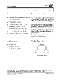 APL1565A-25KC-TR datasheet: 2.5 V, 1 A low dropout, fast response fixed voltage regulator APL1565A-25KC-TR