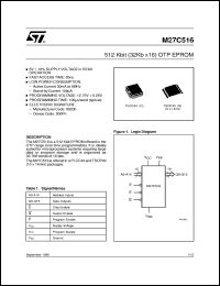 M27C516 datasheet: 512 KBIT (32KB X16) OTP EPROM M27C516