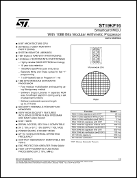 ST19KF16 datasheet: SMARTCARD MCU WITH 1088 BITS MODULAR ARITHMETIC PROCESSOR ST19KF16