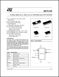 M27C160 datasheet: 16 MBIT (2MB X8 OR 1MB X16) UV EPROM AND OTP EPROM M27C160