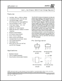 APL5301-50AC-TR datasheet: 5.0 V,  low IQ, low dropout 300 mA fixed voltage regulator APL5301-50AC-TR
