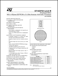ST16CF54_LEVEL_B datasheet: SMARTCARD MCU WITH 4 KBYTES EEPROM & 512 BITS MODULAR ARITHMETIC PROCESSOR ST16CF54_LEVEL_B