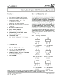 APL5308-19AC-TR datasheet: 1.9 V,  low IQ, low dropout 300 mA fixed voltage regulator APL5308-19AC-TR