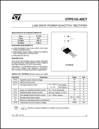 STPS16L40CT datasheet: LOW DROP POWER SCHOTTKY RECTIFIER STPS16L40CT