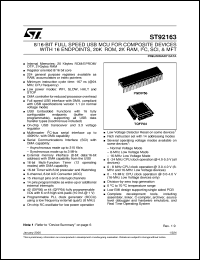 ST92E163N4D1V datasheet: 8/16-BIT FULL SPEED USB MCU FOR COMPOSITE DEVICES WITH 16 ENDPOINTS, 20K ROM, 2K RAM, I 2 C, SCI, & MFT ST92E163N4D1V