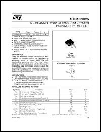 STB16NB25 datasheet: N-CHANNEL 250V - 0.220 OHM - 16A - TO-263 POWERMESH MOSFET STB16NB25