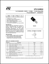 STU16NB50 datasheet: N-CHANNEL 500V - 0.28 OHM - 15.6A - MAX220 POWERMESH MOSFET STU16NB50