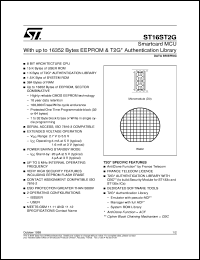 ST16STG2 datasheet: SMARTCARD MCU WITH UP TO 16352 BYTES EEPROM & T2G+ AUTHENTICATION LIBRARY ST16STG2