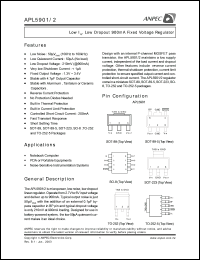 APL5902-13DC-TR datasheet: 1.3 V,  low IQ, low dropout 900 mA fixed voltage regulator APL5902-13DC-TR