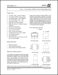 APL5902-13VC-TR datasheet: 1.3 V,  low IQ, low dropout 900 mA fixed voltage regulator APL5902-13VC-TR