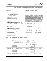 APL5885-EC-TR datasheet: Adj,  500 mA low dropout linear regulator of adjustable and fixed voltage APL5885-EC-TR