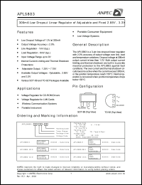 APL5883-28EC-TR datasheet: 2.85 V,  300 mA low dropout linear regulator of adjustable and fixed voltage APL5883-28EC-TR