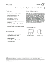 APL5835-25DC-TU datasheet: 2.5 V,  450 mA low dropout linear regulator of adjustable and fixed voltage APL5835-25DC-TU