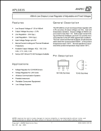 APL5835-18DC-TU datasheet: 1.8 V,  450 mA low dropout linear regulator of adjustable and fixed voltage APL5835-18DC-TU