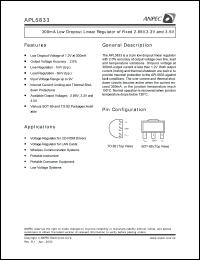 APL5833-28EC-TU datasheet: 2.85 V,  300 mA low dropout linear regulator of adjustable and fixed voltage APL5833-28EC-TU
