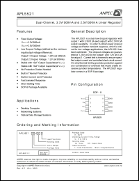 APL5521-KC-TU datasheet: Dual-channel, 3.3 V/500 mA and 2.5 V/300mA  linear regulator APL5521-KC-TU