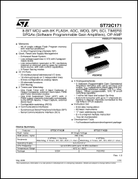 ST72C171K2M datasheet: 8-BIT MCU WITH 8K FLASH, ADC, WDG, SPI, SCI, TIMERS SPGAS (SOFTWARE PROGRAMMABLE GAIN AMPLIFIERS), OP-AMP ST72C171K2M