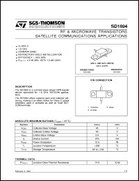 SD1894 datasheet: SATELLITE COMMUNICATIONS APPLICATIONS RF & MICROWAVE TRANSISTORS SD1894