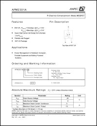 APM2301AAC-TR datasheet: 20 V, P-channel enhancement mode MOSFET APM2301AAC-TR