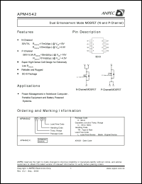 APM4542KC-TR datasheet: 30 V,( N-and P-channel )dual enhancement mode MOSFET APM4542KC-TR
