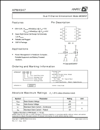 APM4947KC-TUL datasheet: 30 V, P-channel dual enhancement mode MOSFET APM4947KC-TUL