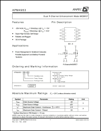 APM4953KC-TU datasheet: 30 V, P-channel dual enhancement mode MOSFET APM4953KC-TU