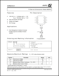 APM4431KC-TU datasheet: 30 V, P-channel enhancement mode MOSFET APM4431KC-TU