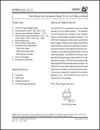 APR3103-15BC-TR datasheet: 1.5 V, micropower microprocessor reset circuit with manual reset APR3103-15BC-TR