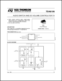 TDA8196 datasheet: AUDIO SWITCH AND DC VOLUME CONTROL FOR TV TDA8196