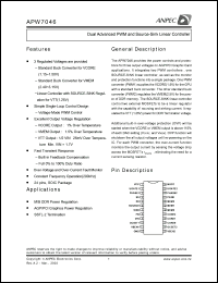 APW7046AKC-TR datasheet: VCORE(1.15-1.5V),VMEM(2.4-2.75V),dual advanced PWM and source-sink linear controller APW7046AKC-TR