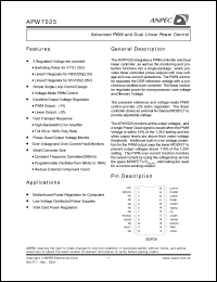 APW7025KC-TR datasheet: 15 V,advanced PWM and dual linear power controller APW7025KC-TR