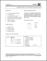 APX9141ATEE-PB datasheet: 3 V, hall effect sensor IC with reverse voltage protector APX9141ATEE-PB