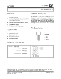 APX9031CEE-PB datasheet: 3 V, hall effect sensor IC APX9031CEE-PB