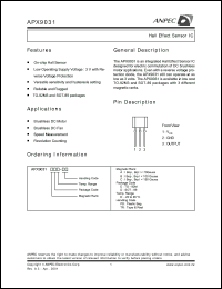 APX9031CEE-TR datasheet: 3 V, hall effect sensor IC APX9031CEE-TR