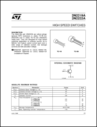 2N2219A datasheet: HIGH SPEED SWITCHES 2N2219A