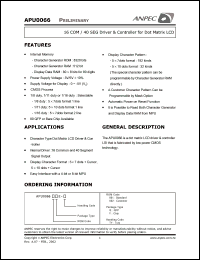 APU0066-001YE-TY datasheet: 16 COM/40 SEG driver and controller for dot matrix LCD APU0066-001YE-TY