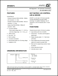 APU0071-002WE-TY datasheet: 16 COM/80 SEG controller for dot matrix LCD APU0071-002WE-TY