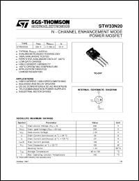 STW33N20 datasheet: N-CHANNEL ENHANCEMENT MODE FAST POWER MOS TRANSISTOR STW33N20